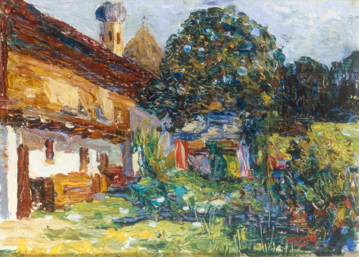 Kochel - bondgård med kyrka av Wassily Kandinsky