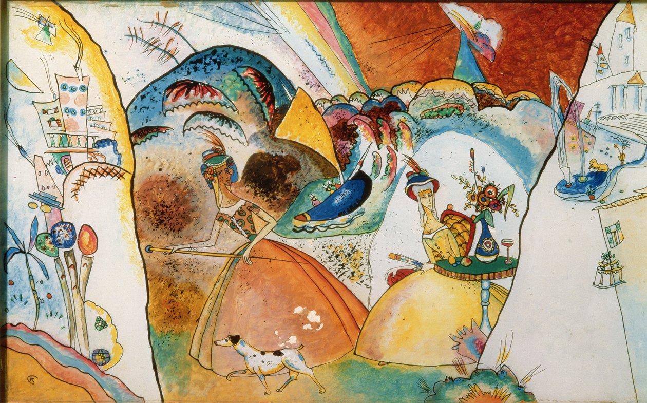 Damer i et Landskab, 1918 swed av Wassily Kandinsky