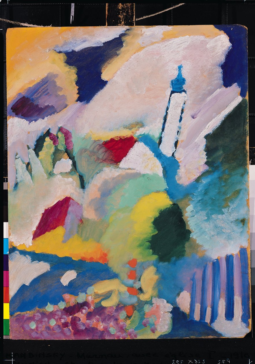 Murnau med kyrka I, 1910 (kartong) av Wassily Kandinsky