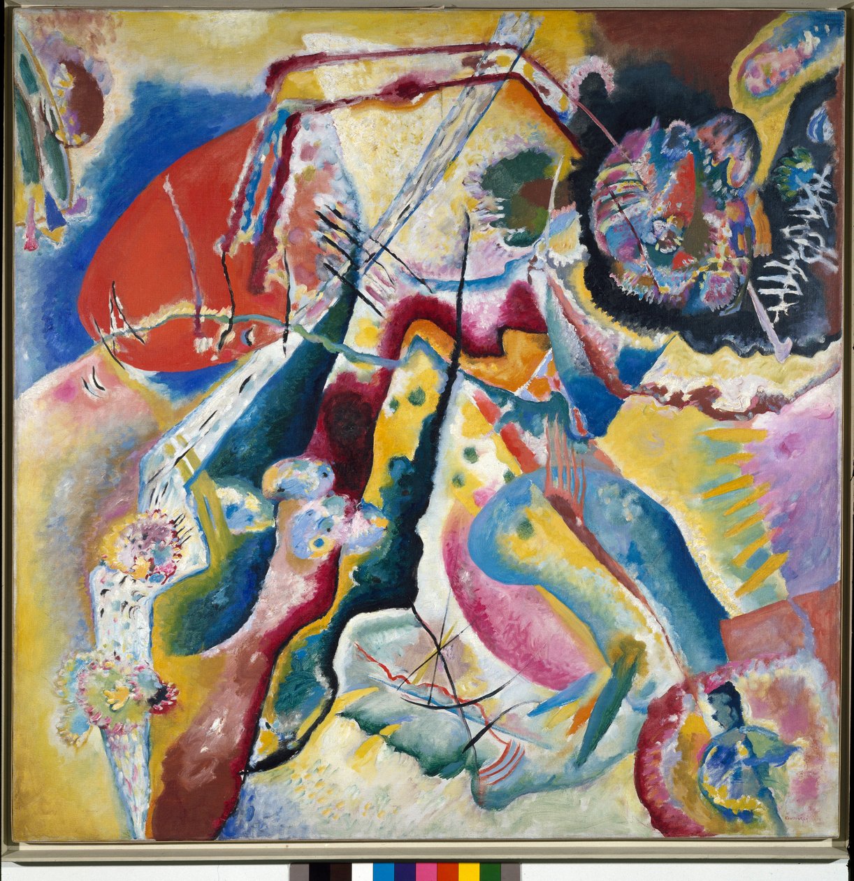Målning med röd fläck Målning av Vassily Kandinsky (eller Wassily Kandinsky eller Kandinsky, 1866-1944), 1914 - Privat samling av Wassily Kandinsky