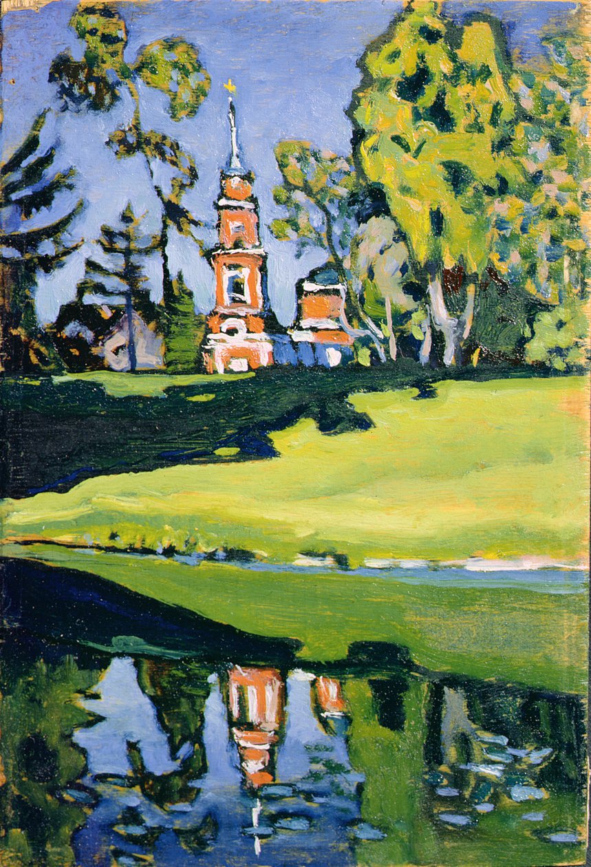 Röda kyrkan, 1900 (olja på plywood) av Wassily Kandinsky