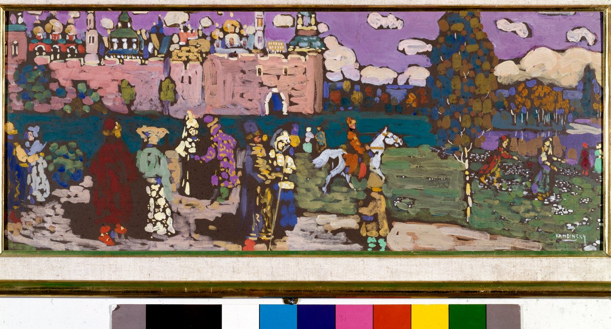 Ryska scenen Tempera av Vassily Kandinsky (eller Wassily Kandinsky eller Kandinsky, 1866-1944). 1904 Sön. 55x24 cm privat samling av Wassily Kandinsky