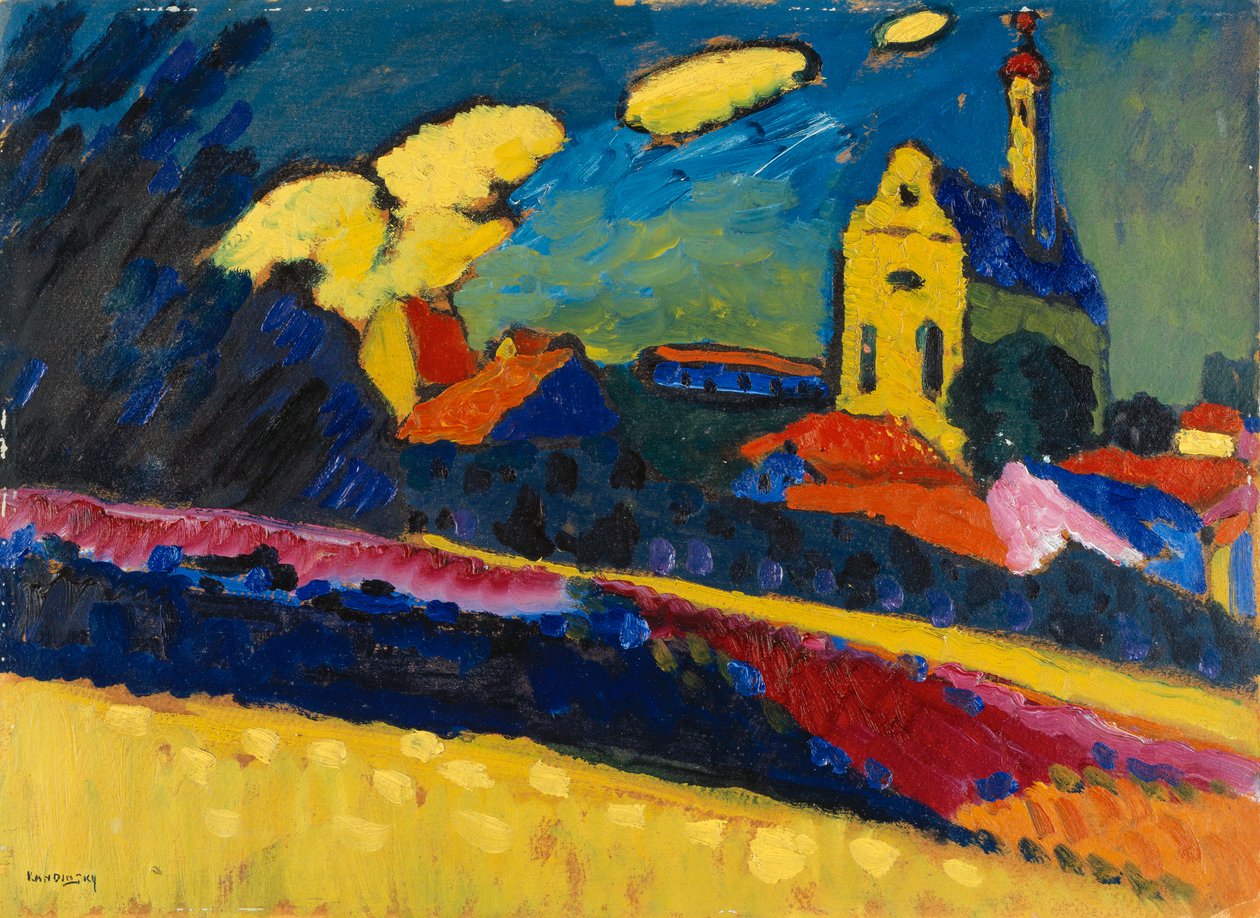 Studie för Murnau, Landskap med kyrka, 1909 av Wassily Kandinsky
