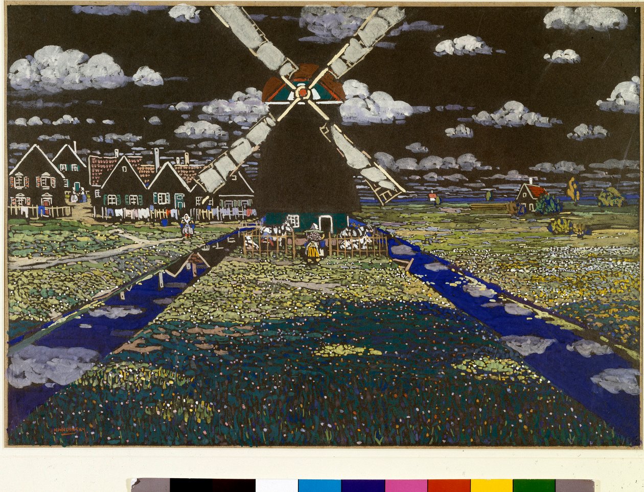 Tempera väderkvarn av Vassily Kandinsky (eller Wassily Kandinsky eller Kandinsky, 1866-1944). 1904 Dim. 37x52 cm privat samling av Wassily Kandinsky