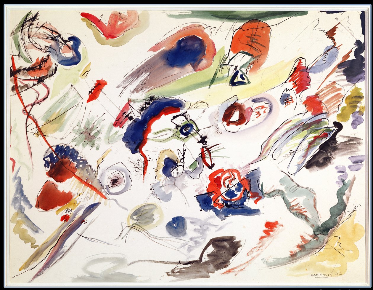 Untitled - First Abstraction, 1910 (penna, bläck och wc på papper) av Wassily Kandinsky