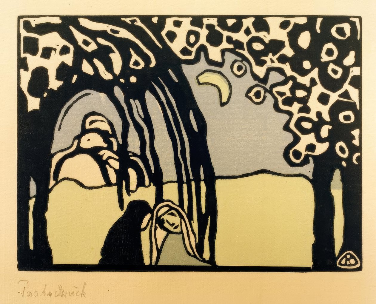 Två kvinnor i ett månlandskap av Wassily Kandinsky
