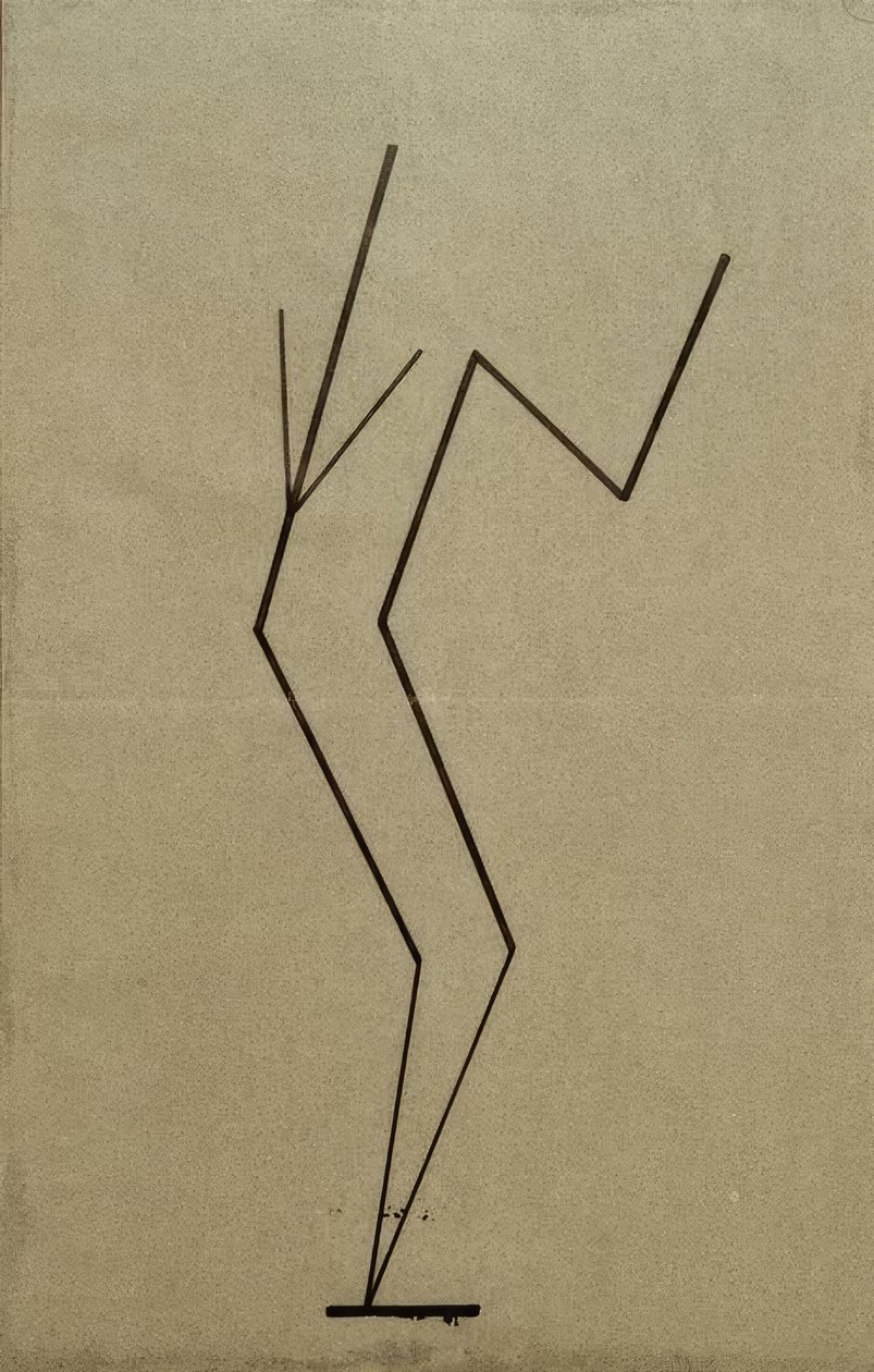Analytisk ritning baserad på foton av den dansande Palucca, parallell konstruktion från en punkt nedan av Wassily Kandinsky