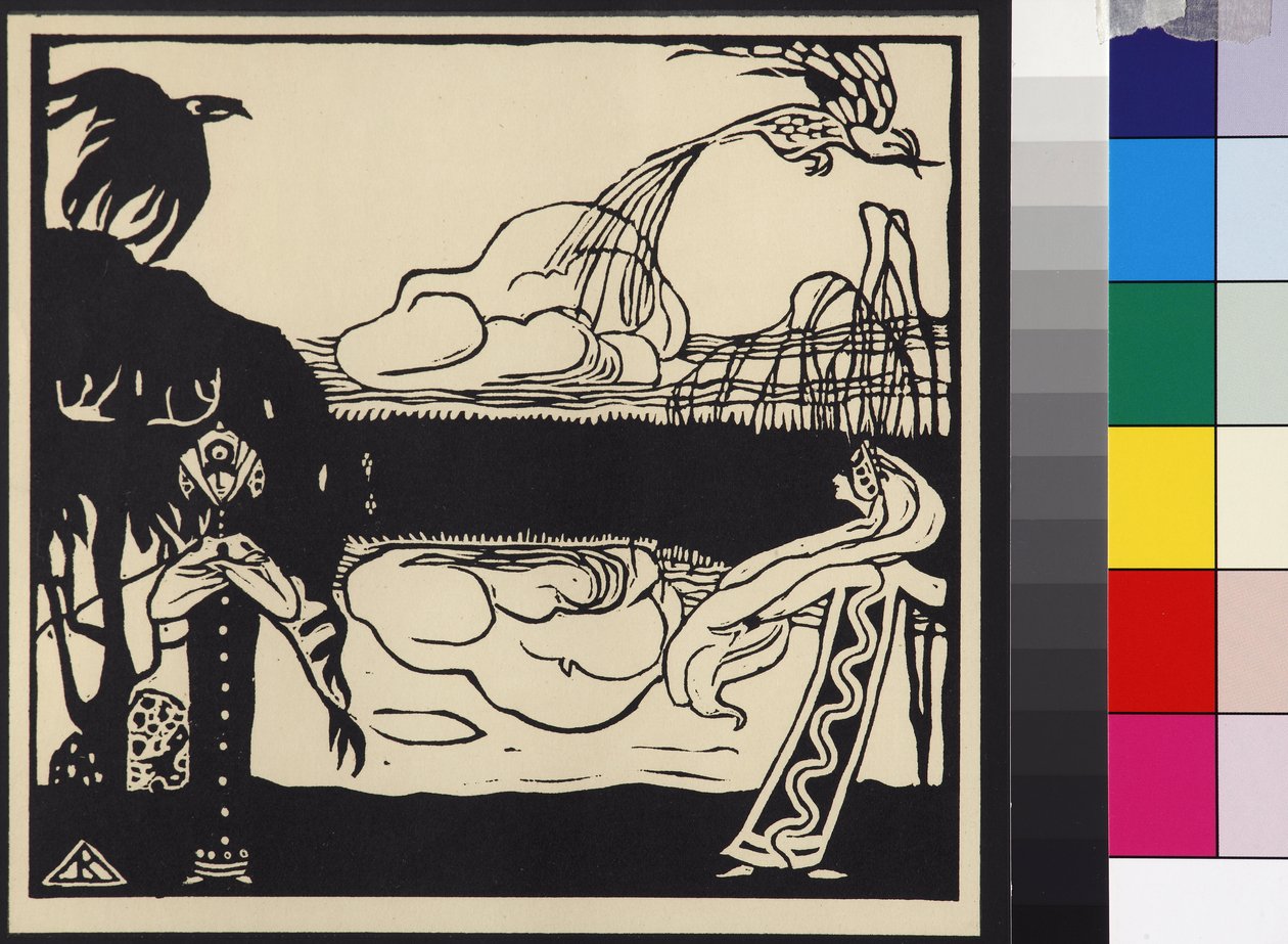 Deux oiseaux - Två fåglar (Zwei Voegel), av Kandinsky, Wassily Vasilyevich (1866-1944). Träsnitt av Wassily Kandinsky
