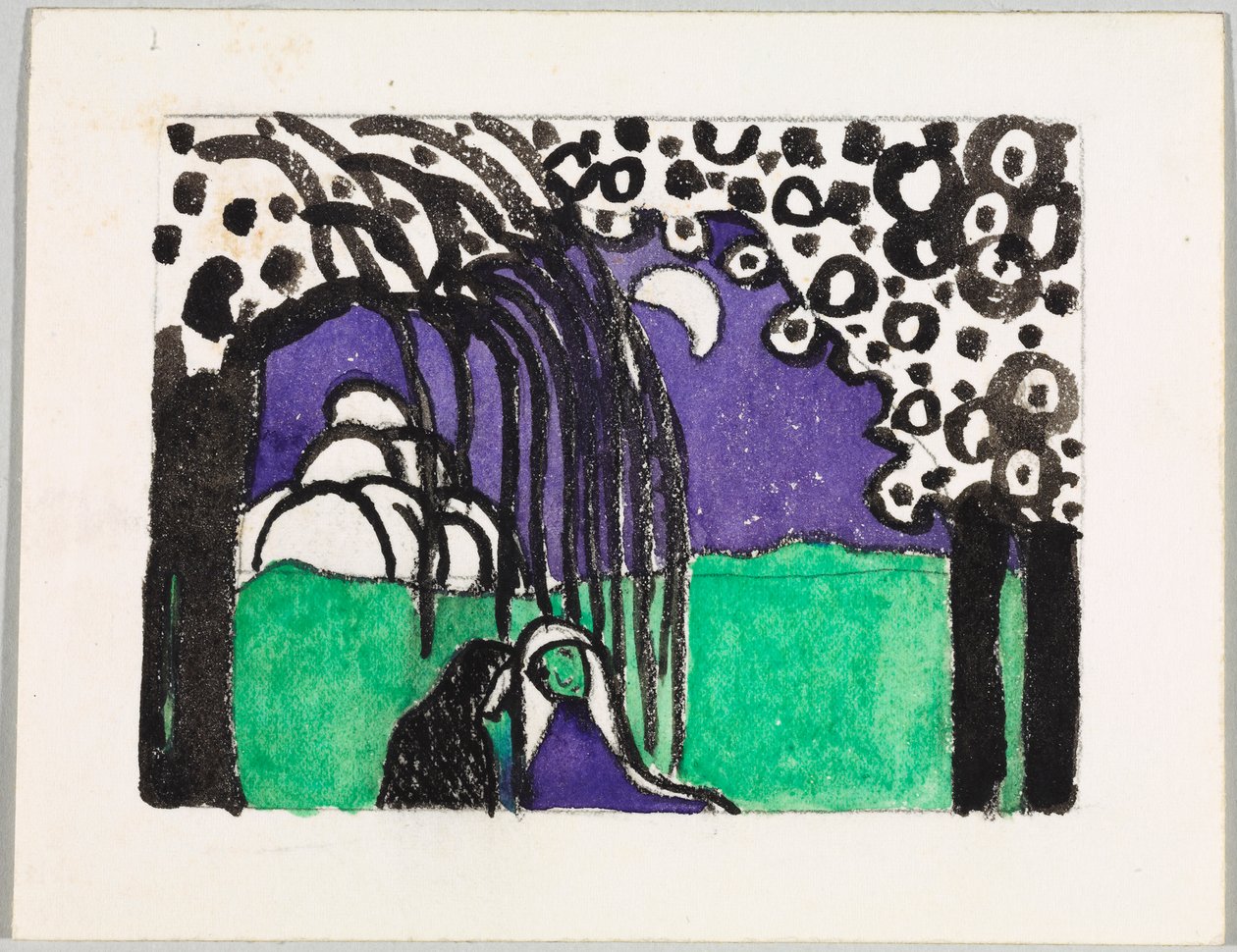 Skiss till färgträsnittet ”Två kvinnor i månlandskap” av Wassily Kandinsky