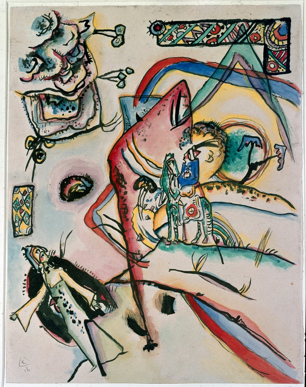 Expressionism: "" The Horseman"" Målning av Vassily Kandinsky (eller Wassily Kandinsky eller Kandinsky, 1866-1944). 1916 New York, Museum of Modern Art av Wassily Kandinsky