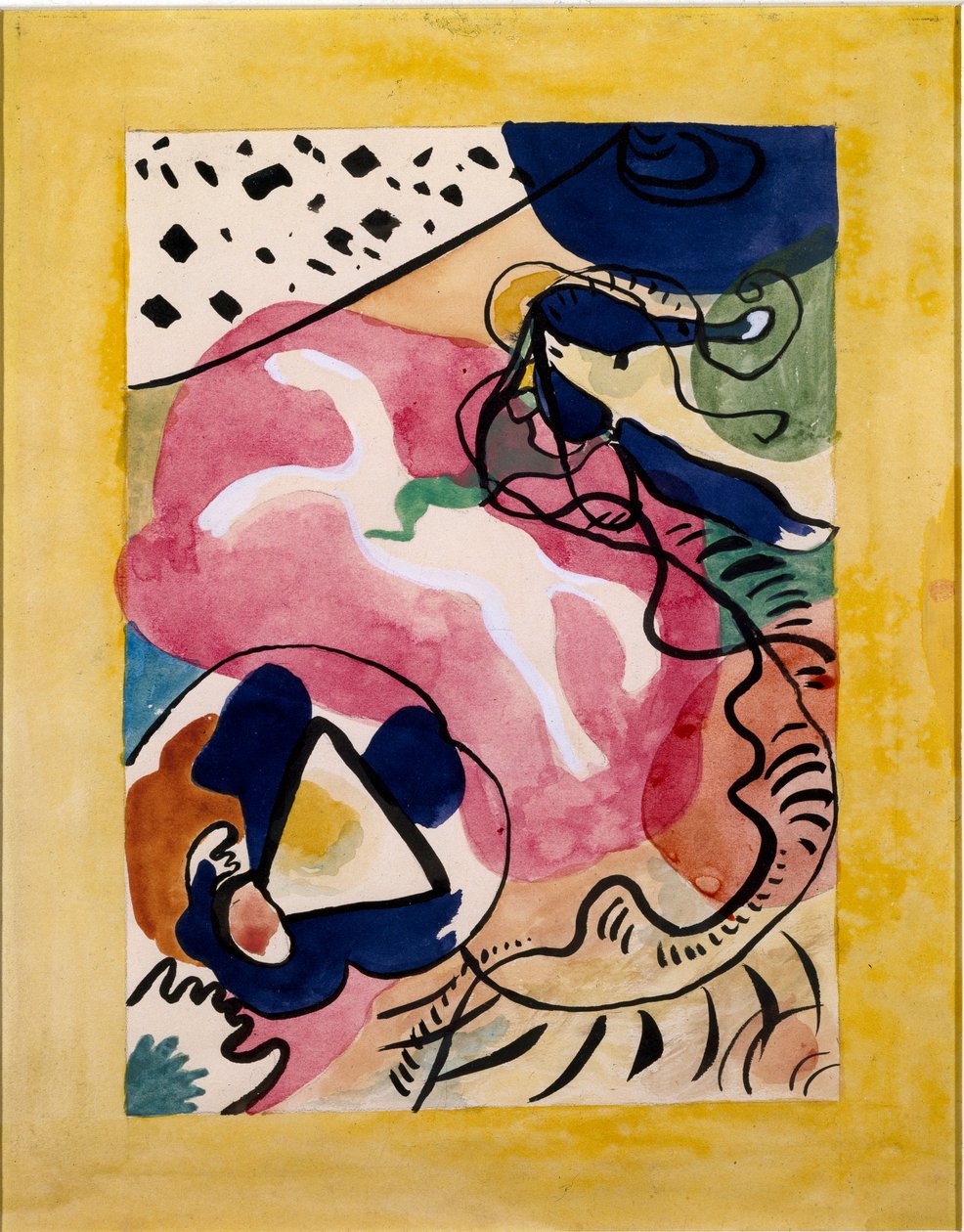 Expressionism: omslagsprojekt för almanackan till "" The Blue Rider"" (Der Blaue Reiter) av Vassily Kandinsky (eller Wassily Kandinski eller Kandinskij, 1866-1944). Kina bläck och akvarell. 1911 Dim. 27,7x21 av Wassily Kandinsky