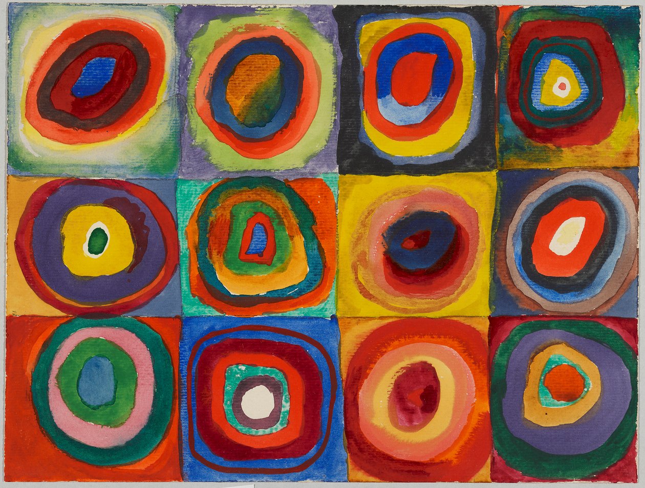 Färgstudie - fyrkanter med koncentriska ringar av Wassily Kandinsky