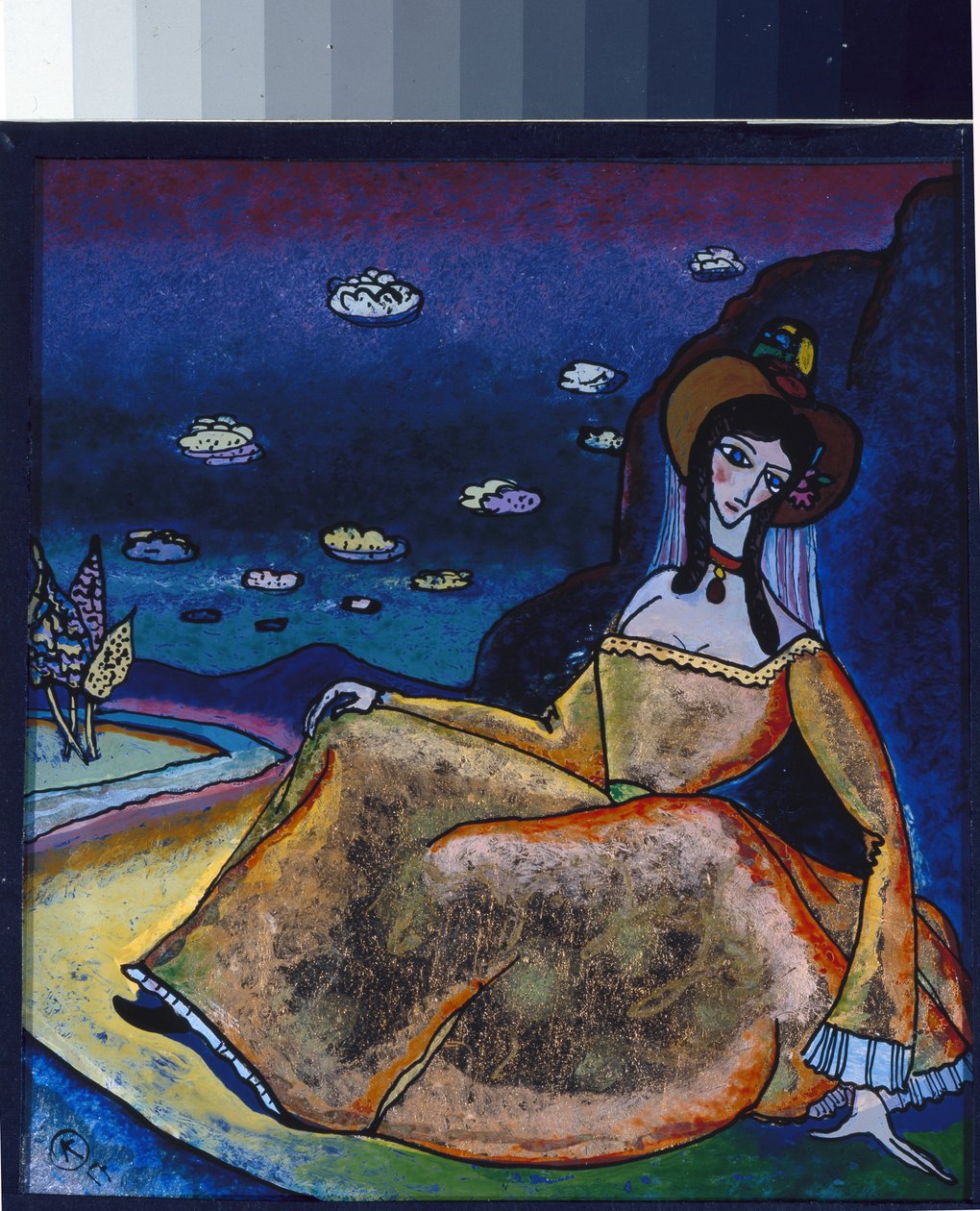 ""The Lady in Her Golden Dress"" Målning av Vassily Kandinsky (eller Wassily Kandinski eller Kandinskij av Wassily Kandinsky