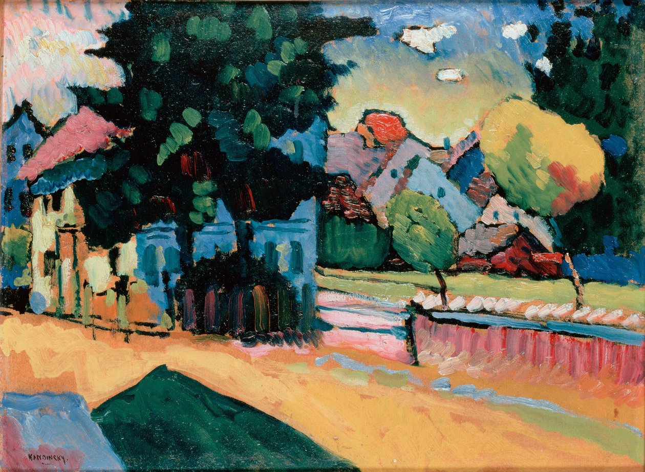 Landskap med ett grönt hus, 1908. av Wassily Kandinsky