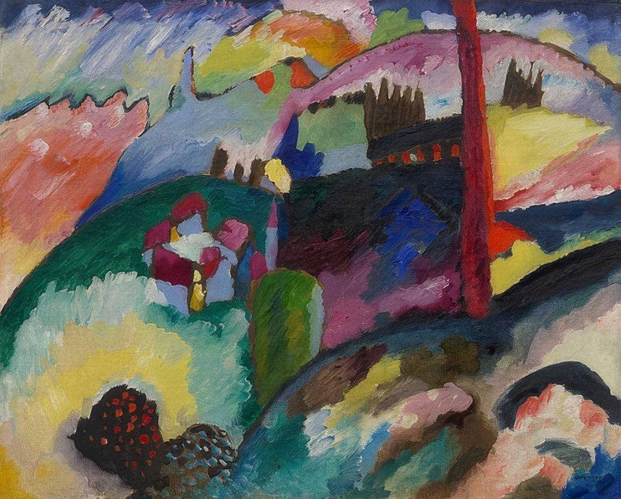 Landskap med en fabriksskorsten. 1910 av Wassily Kandinsky