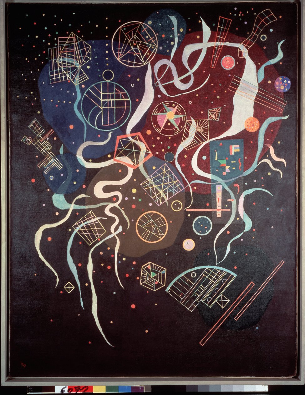 Rörelsen. Icke-representativ sammansättning. Målning av Wassily Kandinsky (eller Wassily Kandinski eller Kandinskij av Wassily Kandinsky