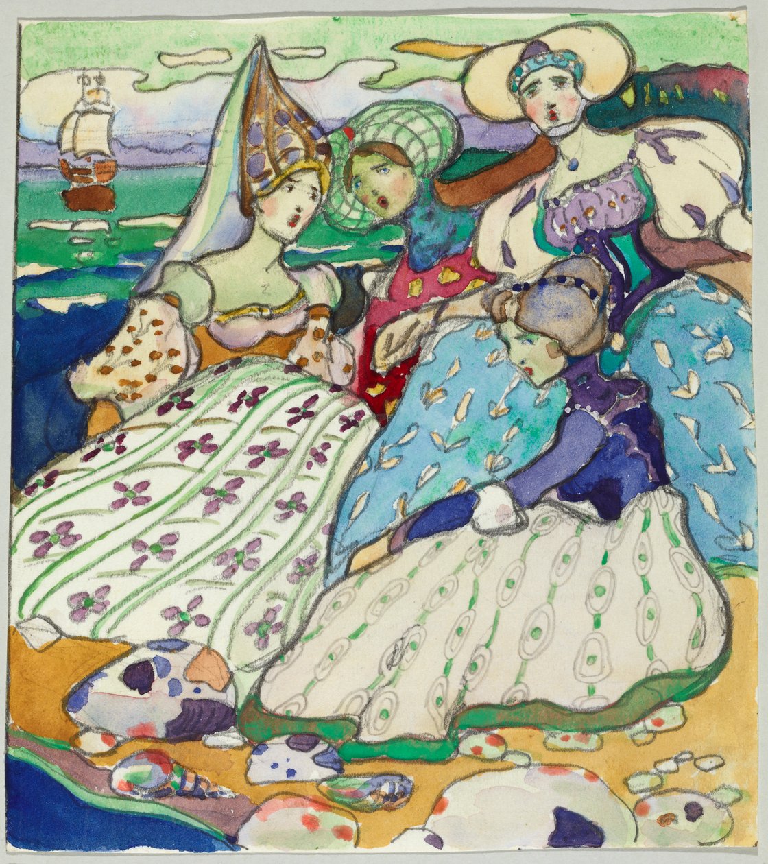 Flickgrupp på stranden av Wassily Kandinsky