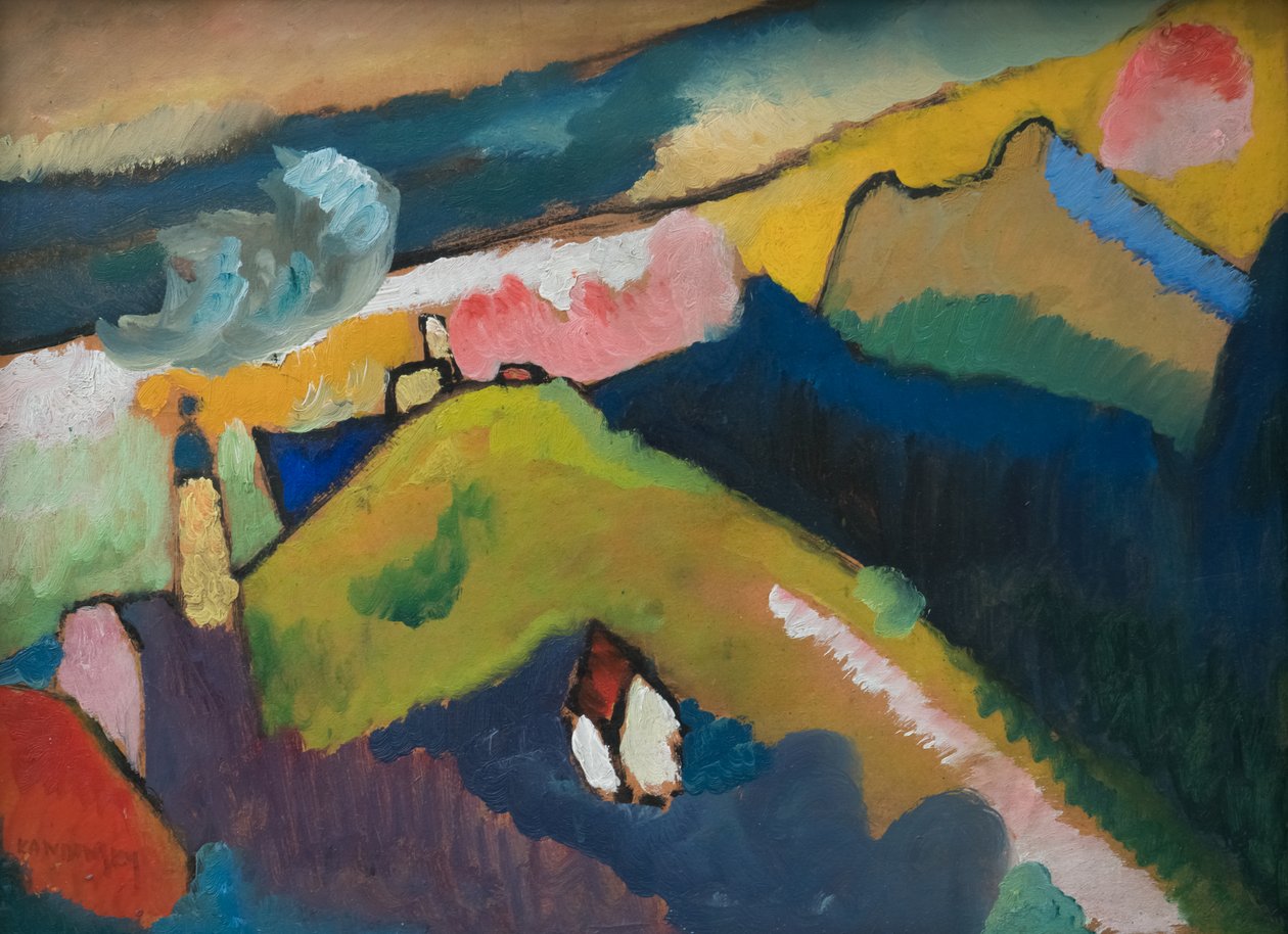 Murnau - bergslandskap med kyrka av Wassily Kandinsky