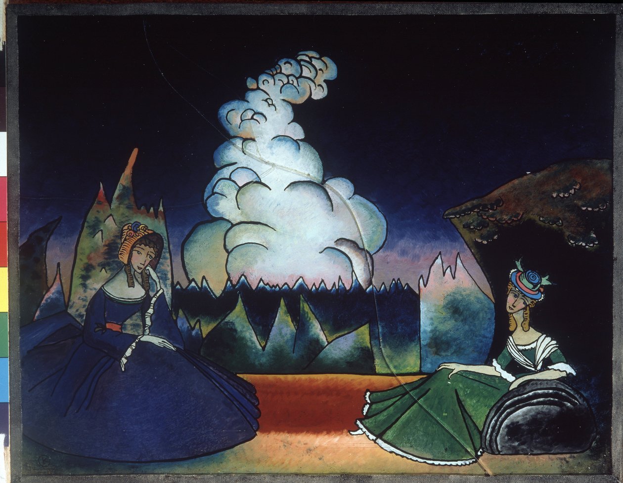 ""White cloud"" (White cloud) Målning på glas av Wassily Kandinsky (eller Wassily Kandinski eller Kandinskij av Wassily Kandinsky