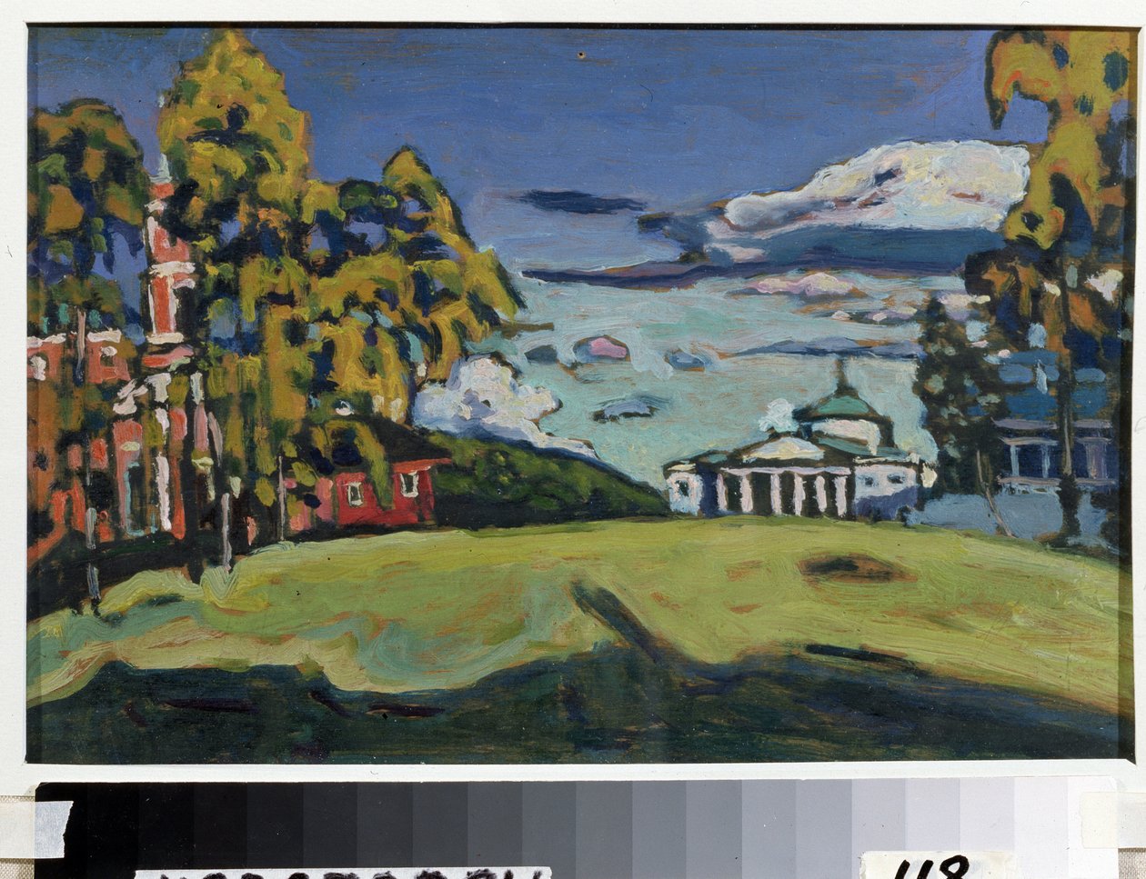 Lantgård i Akhtyrka. Målning av Vassily Kandinsky (eller Wassily Kandinsky eller Kandinskyj av Wassily Kandinsky