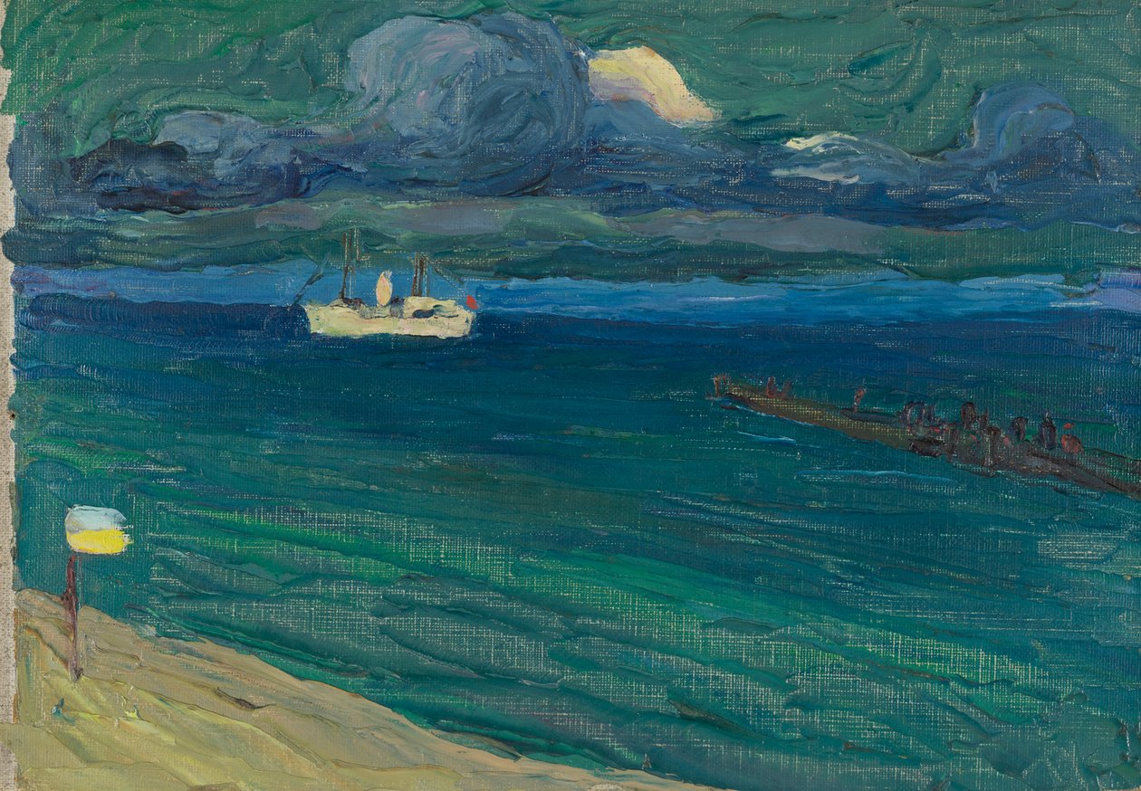 Rapallo – Havslandskap med ångbåt av Wassily Kandinsky