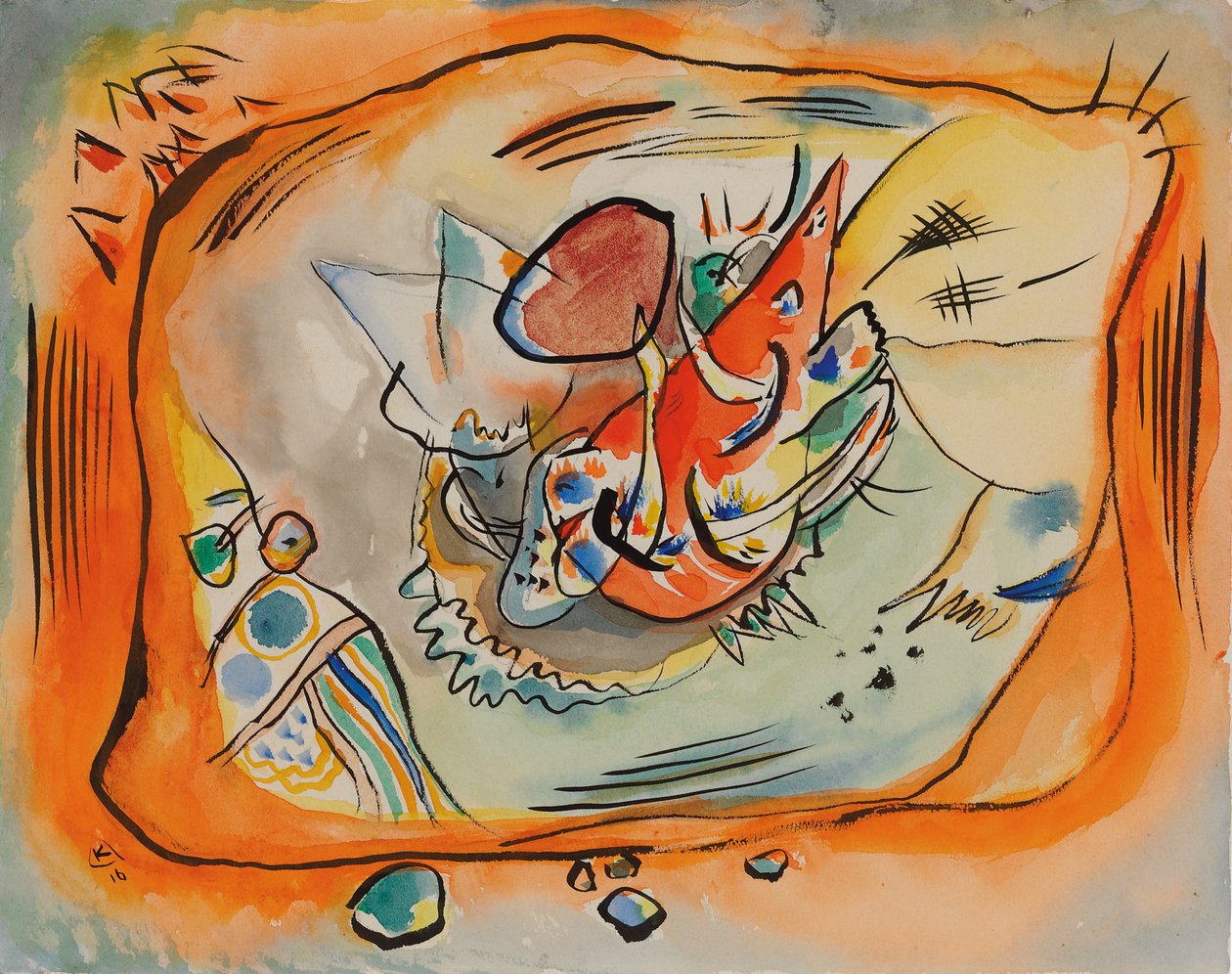 Skiss för målning med orange kant av Wassily Kandinsky
