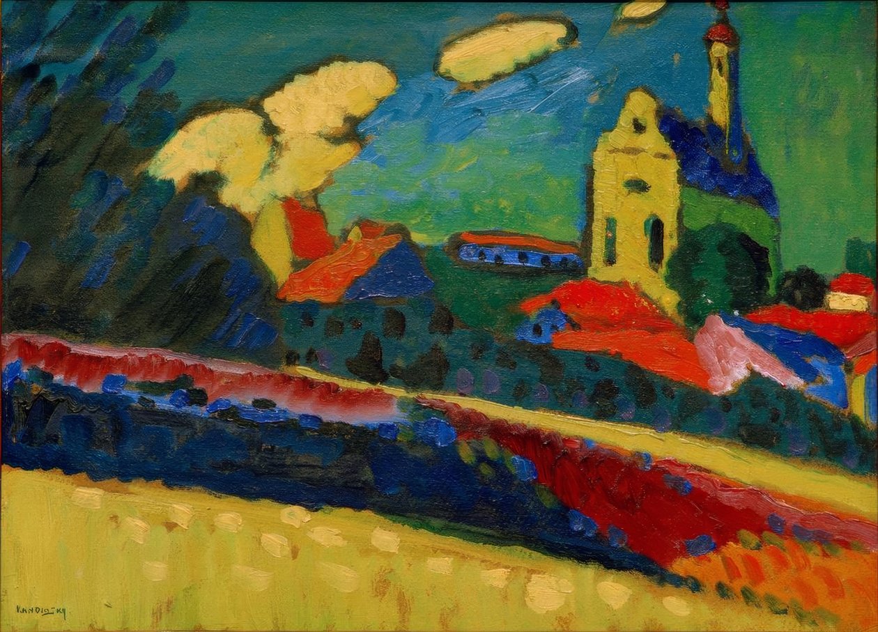 Studie av Murnau - Landskap med kyrka av Wassily Kandinsky