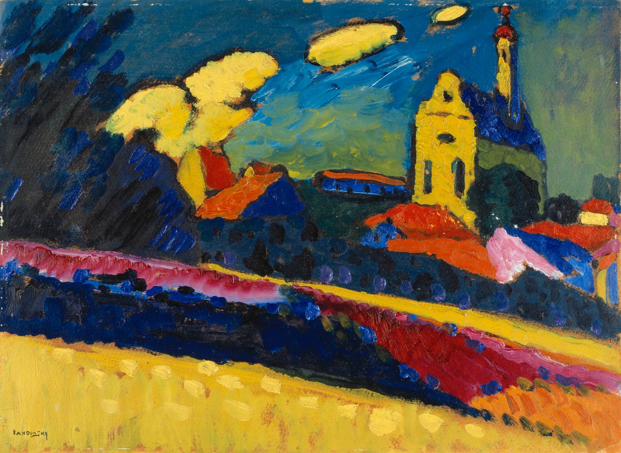 Studie för Murnau - Landskap med kyrka, 1909. av Wassily Kandinsky
