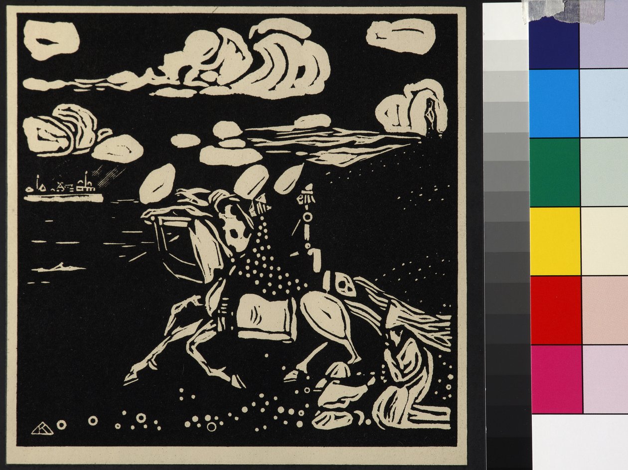 Riddarna (Les Chevaliers), av Kandinsky, Wassily Vasilyevich (1866-1944). Träsnitt av Wassily Kandinsky