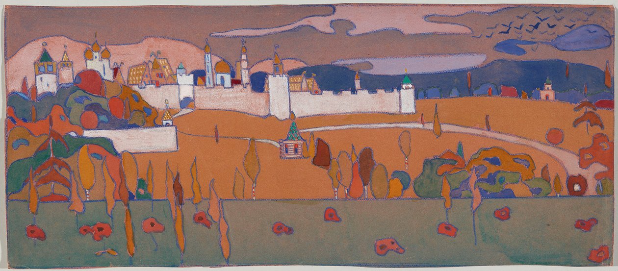 En muromgärdad stad i ett höstlandskap av Wassily Kandinsky
