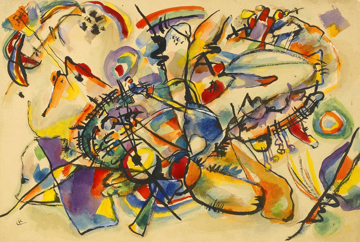 Utan titel av Kandinsky, Wassily Vasilyevich (1866-1944). Akvarell och bläck på papper, storlek: 22,9x34, ca. 1916, Privat samling av Wassily Kandinsky