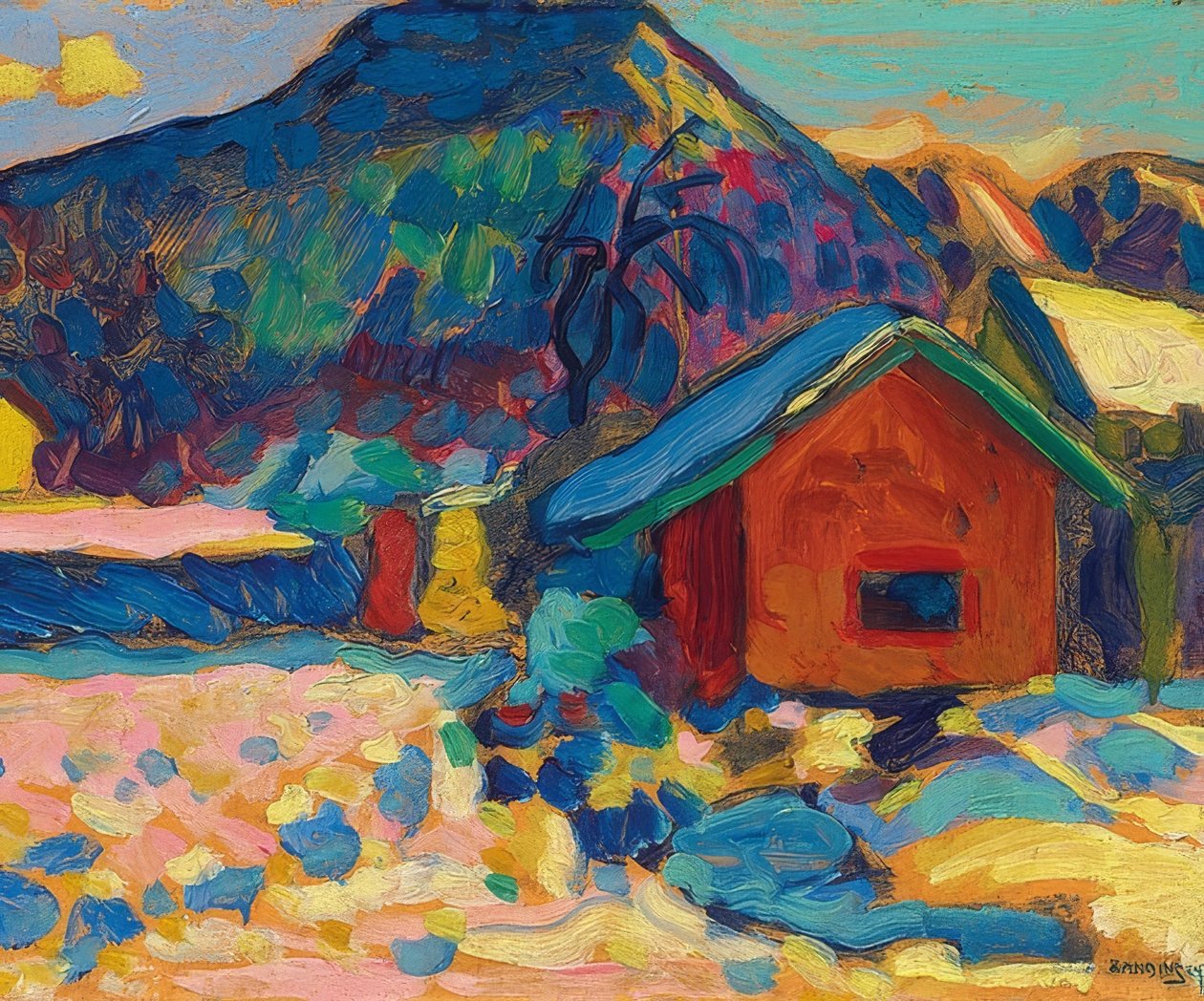 Vinterstudie med berg. 1908 av Wassily Kandinsky