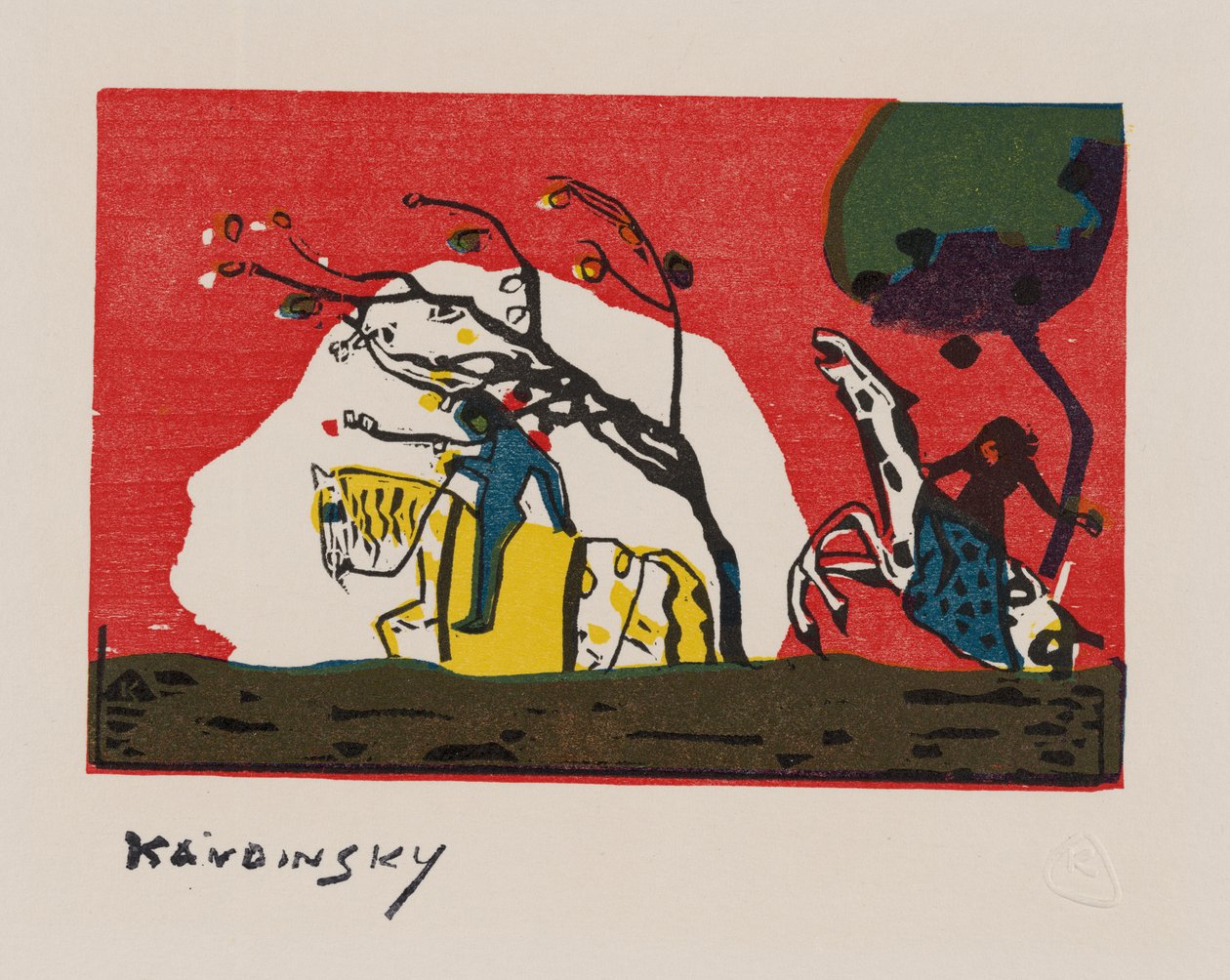 Två ryttare före Rot av Wassily Kandinsky