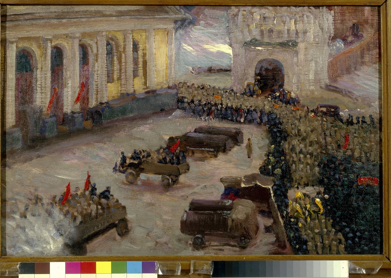 Den ryska revolutionen i februari 1917 till Moskva. (Februarirevolutionen i Moskva). Målning av Vasily Nikitich Meshkov (1868-1946) av Wassily Meshkov