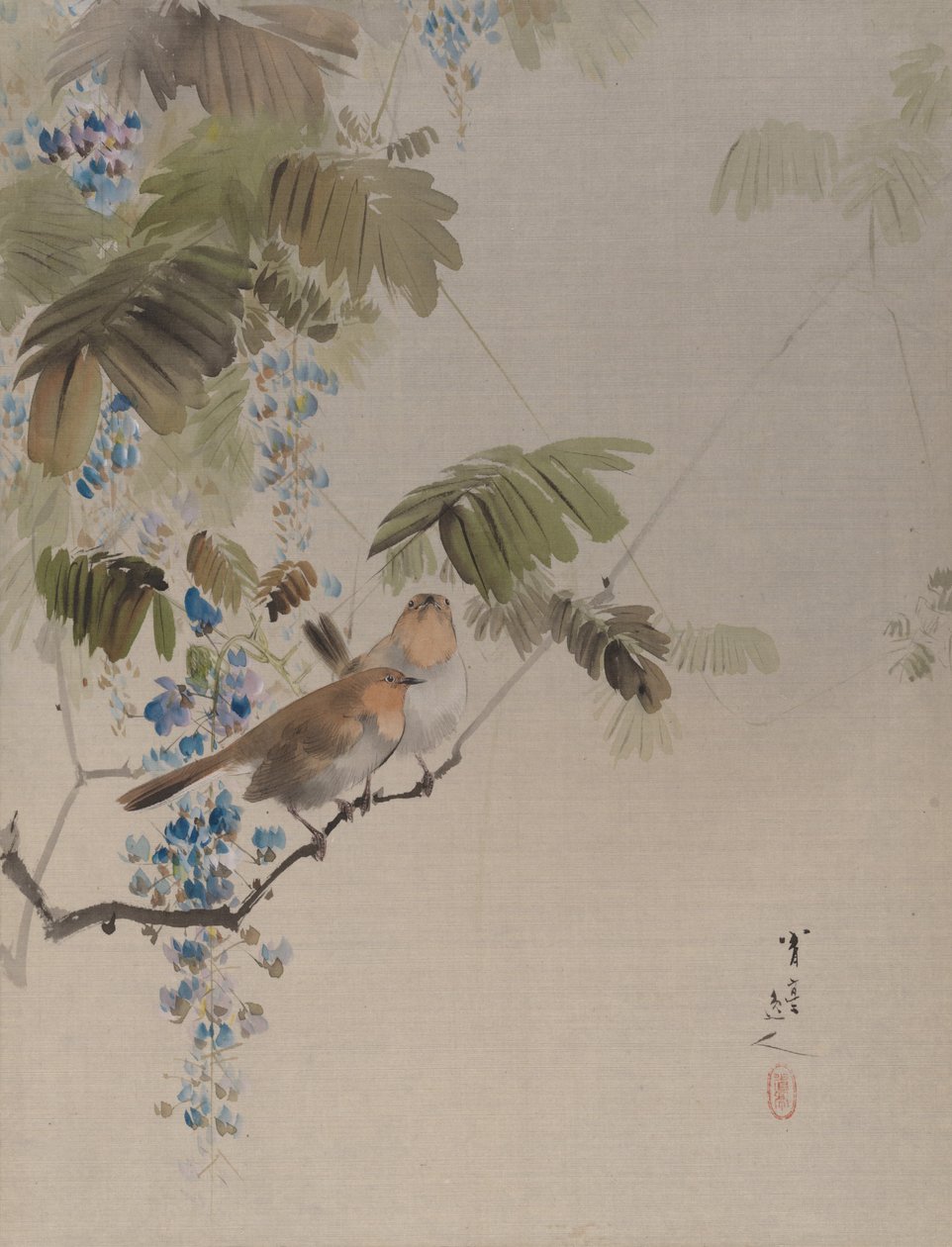 Fåglar och blommor, ca. 1887. av Watanabe Seitei