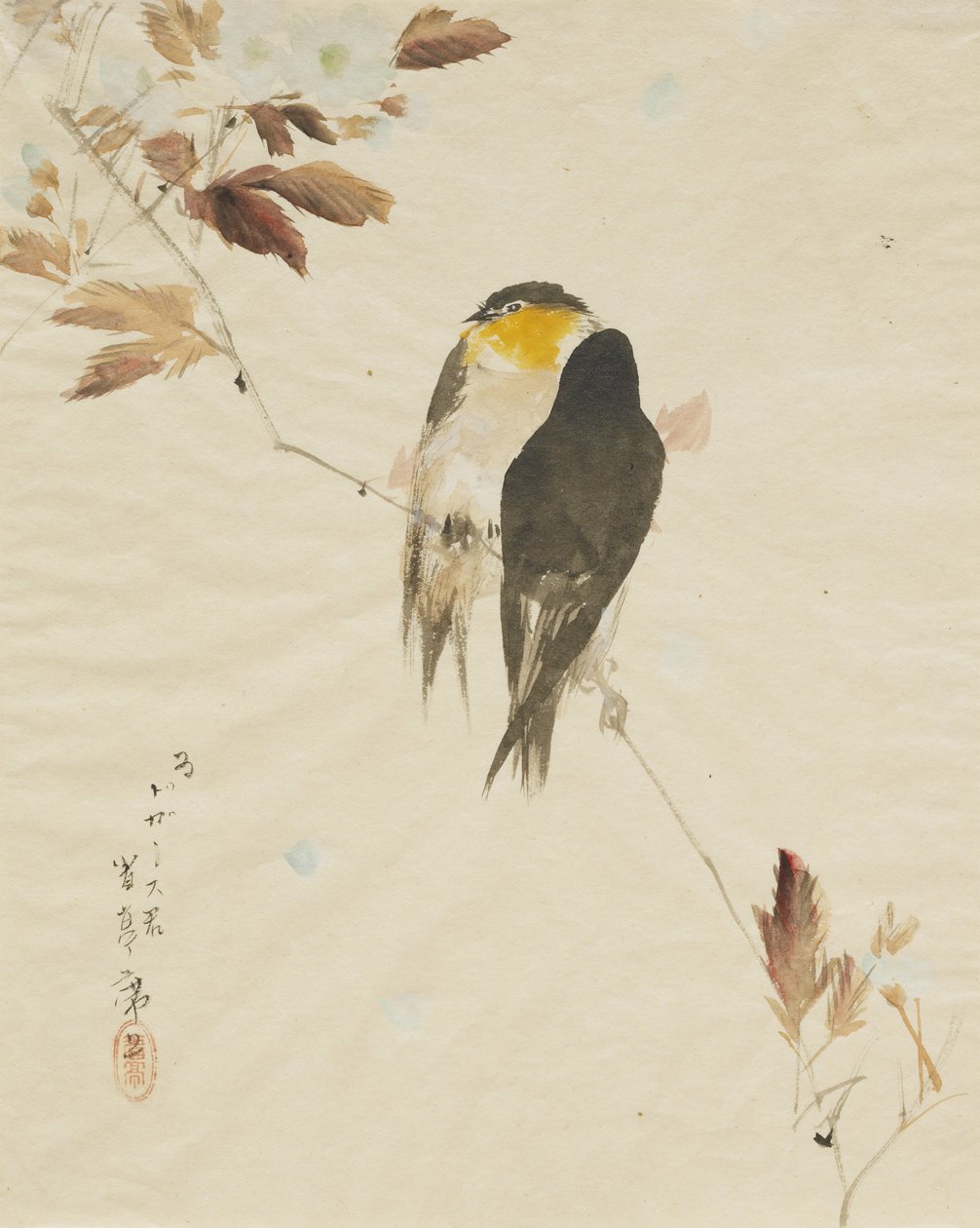Fåglar på en gren, 1871-1917 av Watanabe Seitei