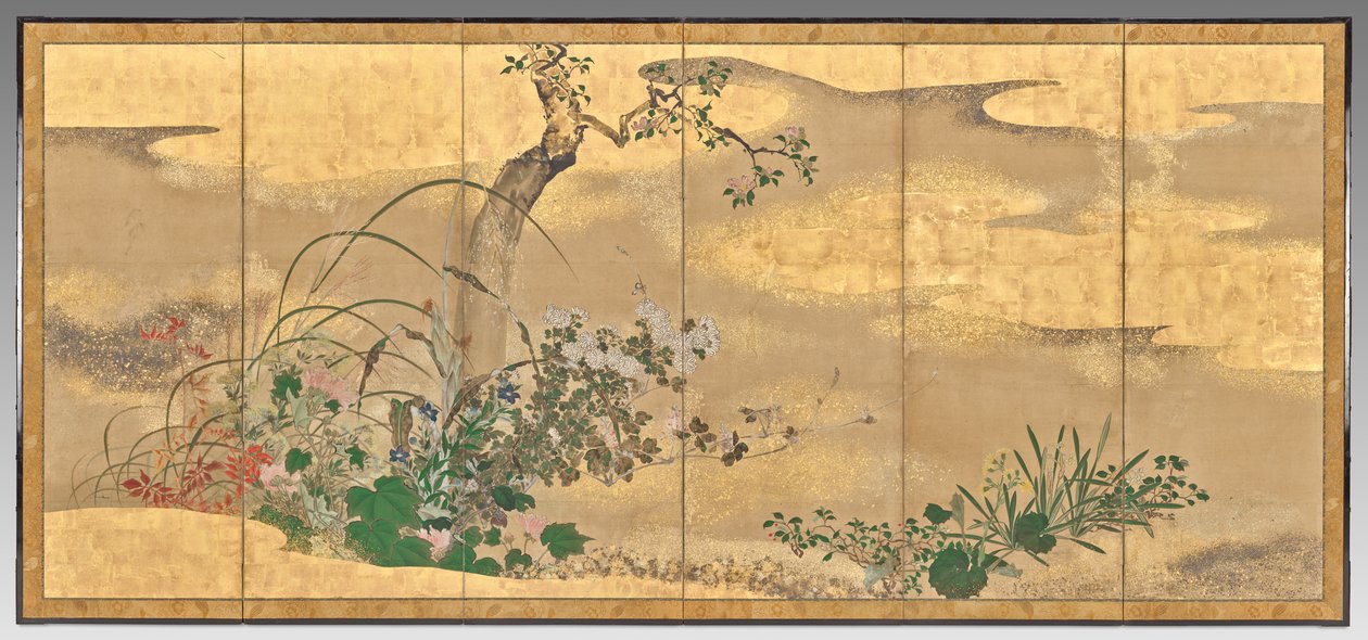 Blommor och träd från de fyra årstiderna (vänster skärm) av Watanabe Shiko