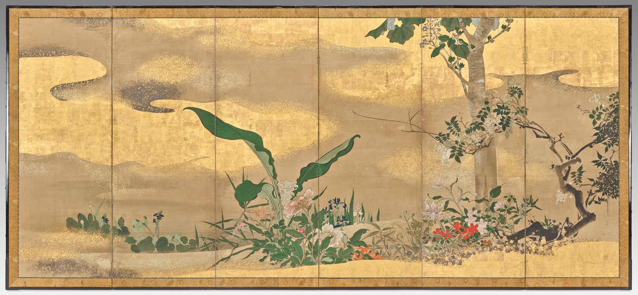 Blommor och träd från de fyra årstiderna (höger skärm) av Watanabe Shiko