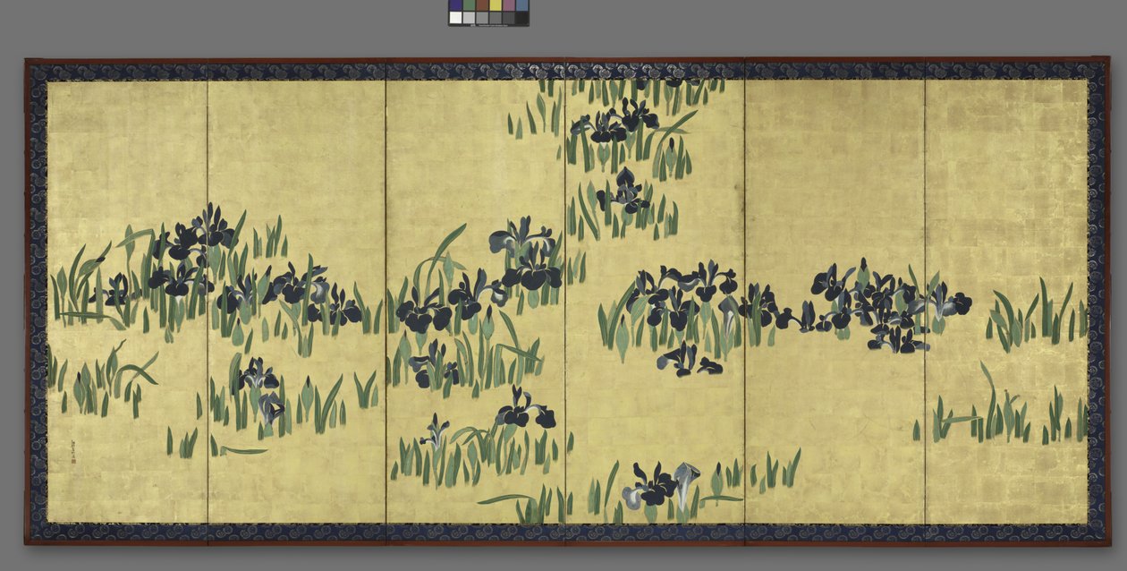 Iris, en av ett par sexfaldiga skärmar, 1700-tal av Watanabe Shiko