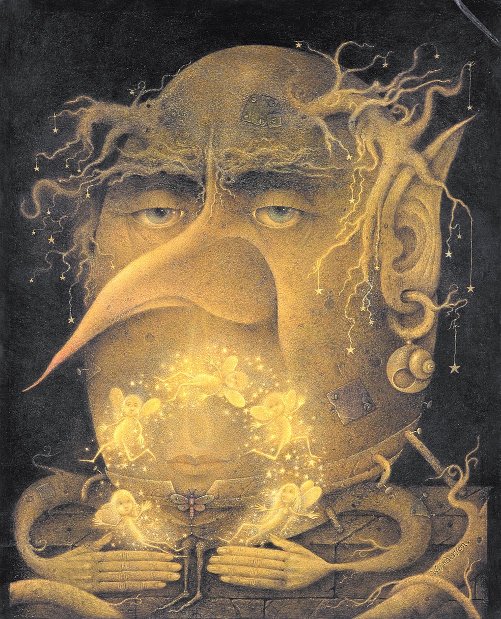 Fairy Juggler (blyerts och färgkrita på papper) av Wayne Anderson