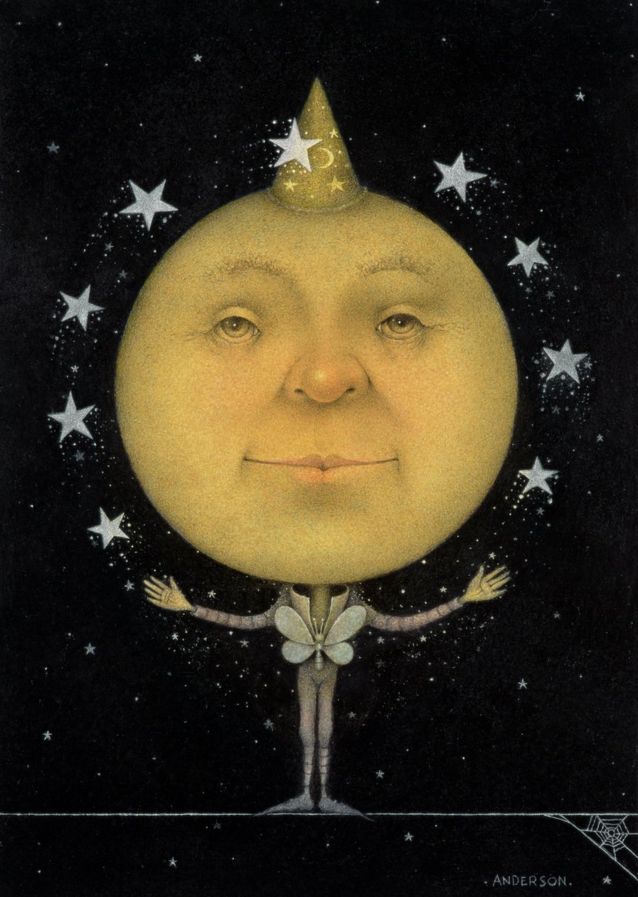 Juggling Full Moon (blyerts och färgkrita på papper) (par 150067) av Wayne Anderson