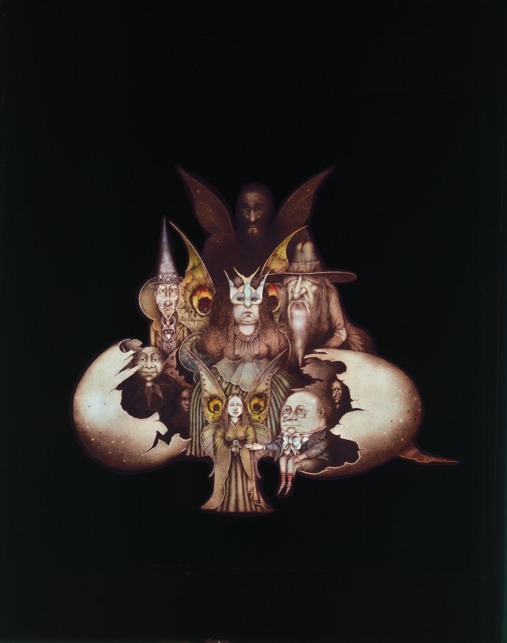 Other World Characters Emerging from Egg eller The Birth of Fairyland (blyerts och färgkrita på papper) av Wayne Anderson