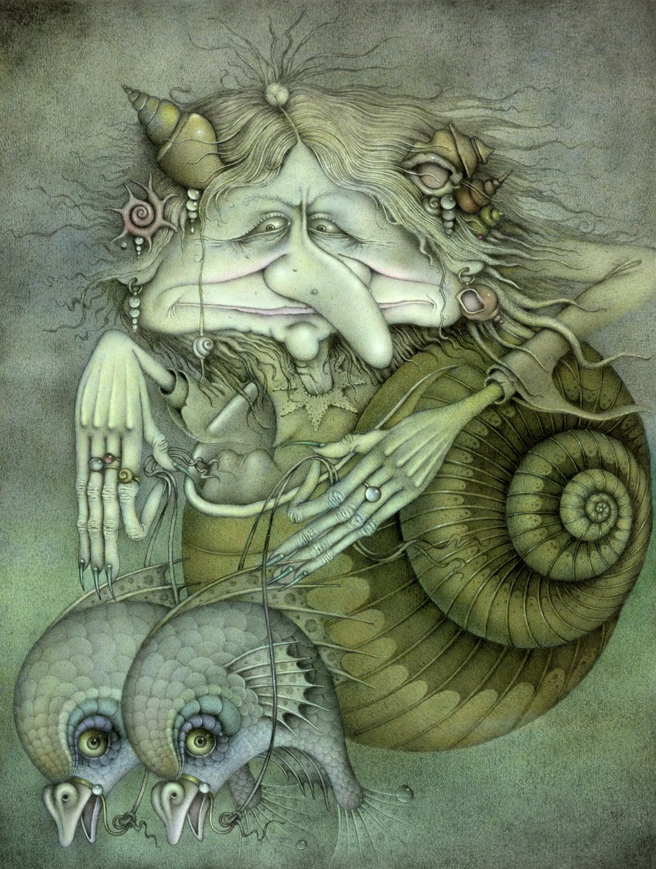Sea Witch (blyerts och färgkrita på papper) av Wayne Anderson