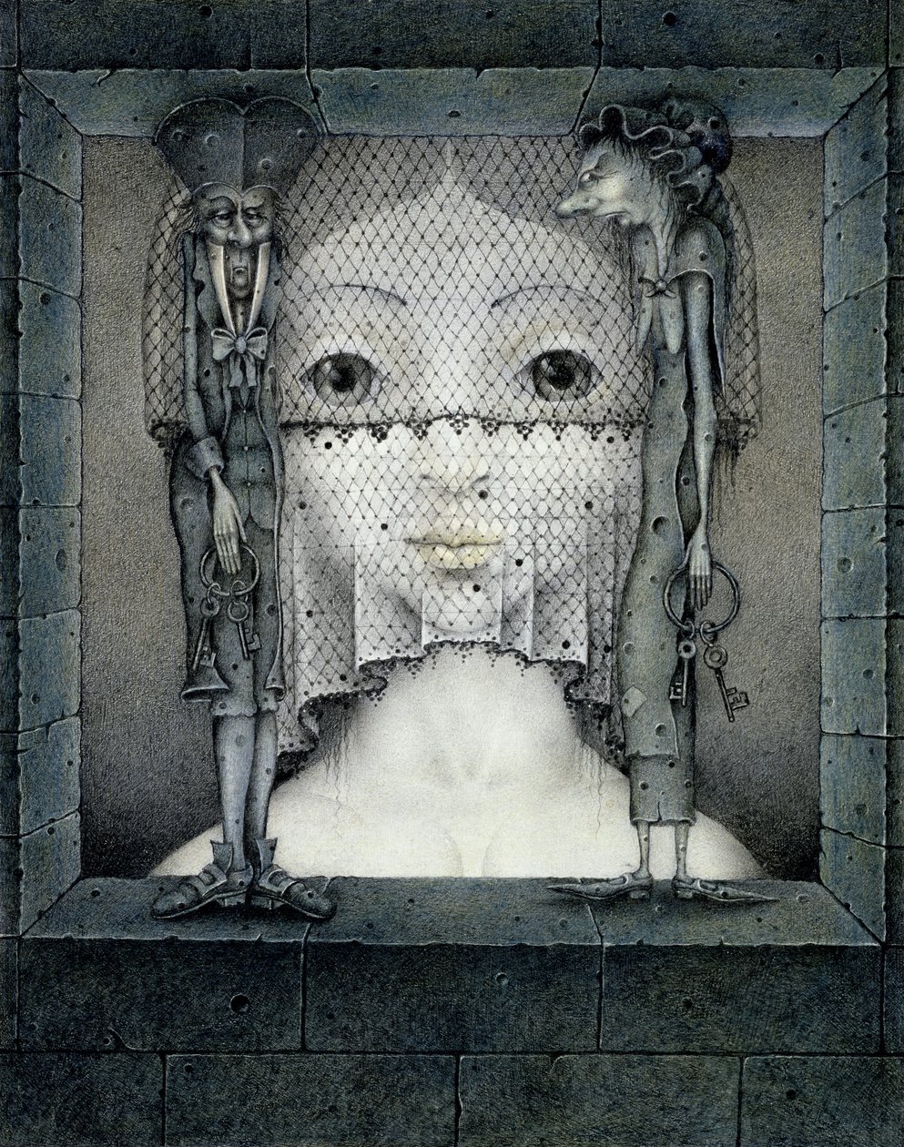 Veil of Sadness (blyerts och färgkrita på papper) av Wayne Anderson