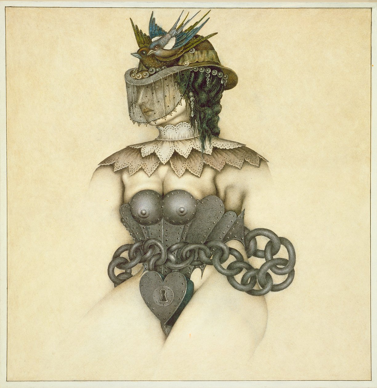 Victorian Bondage (blyerts och färgkrita på papper) av Wayne Anderson
