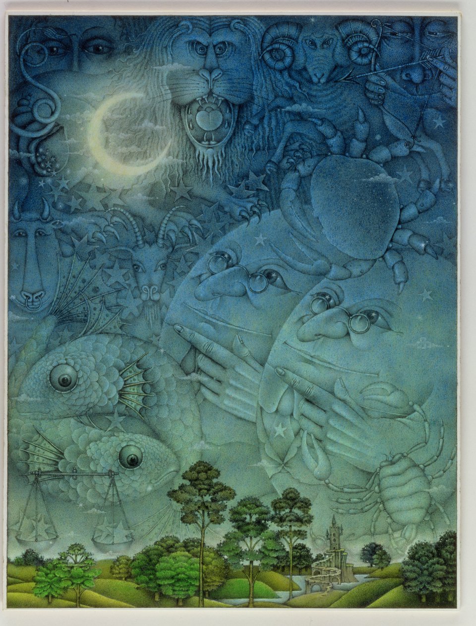 Zodiac Sky (blyerts och färgkrita på papper) av Wayne Anderson