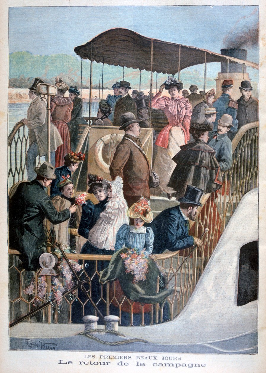 Parisare som återvänder från landsbygden med båt, 1894 av Weber