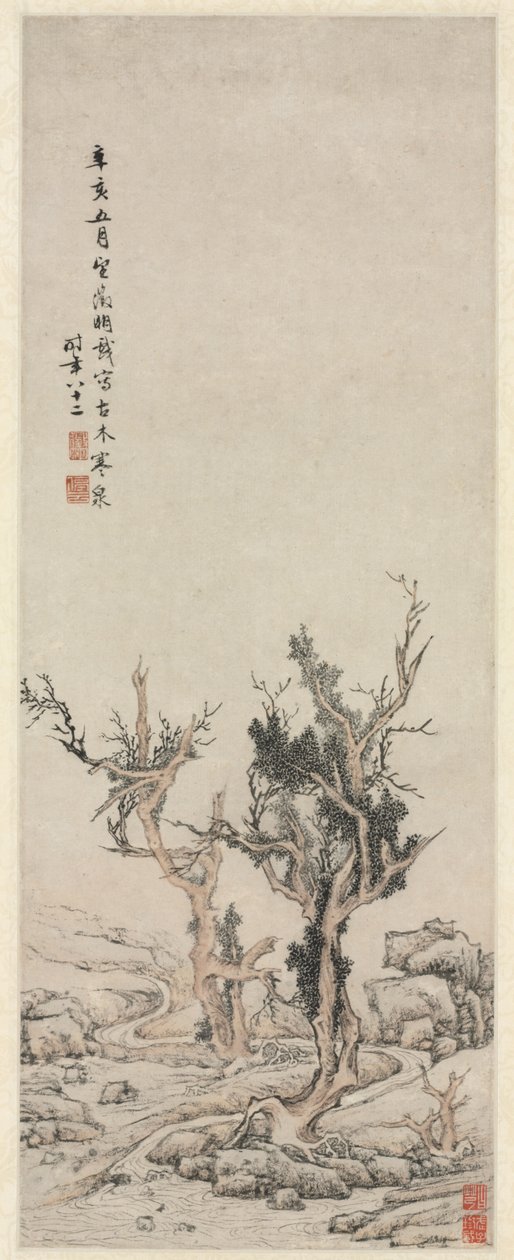 Gamla träd vid en vintrig bäck, 1551. av Wen Zhengming