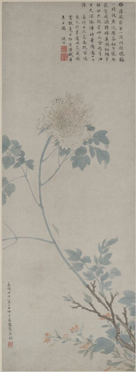 Peony, Hanging Scroll, 1532 (bläck och färg på papper) av Wen Zhengming