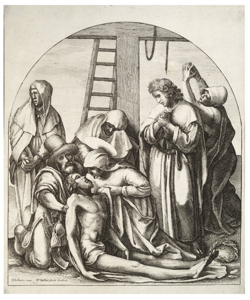 Nedstigning från korset, efter Holbein av Wenceslaus Hollar